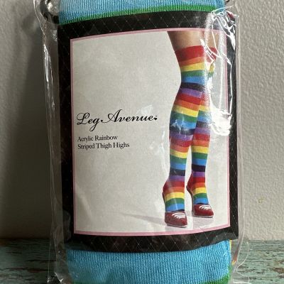 Rainbow Striped Thigh Highs LEG AVENUE OSFM Tights Festival Costume